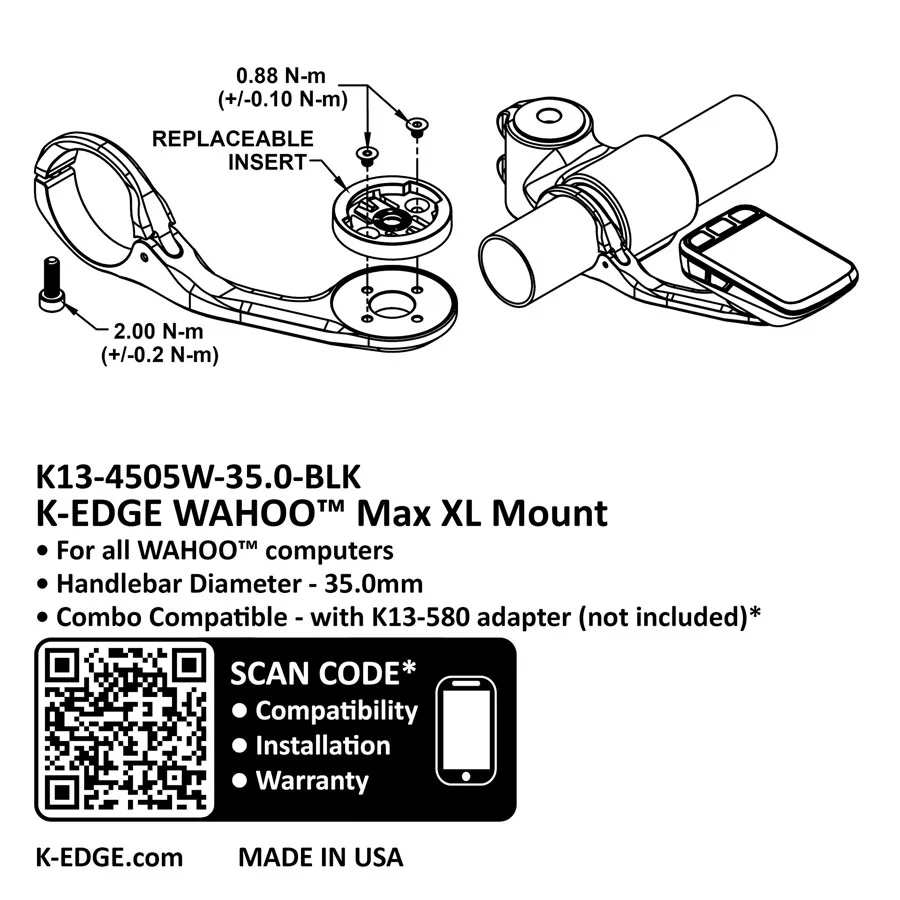 K-EDGE Wahoo MAX XL Computer Mount - 35.0mm Black Anodize - Image 4