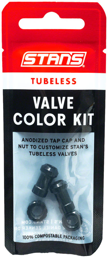 Stans Tubeless Valve Stem Cap Color Kit - Black Pair - Image 3