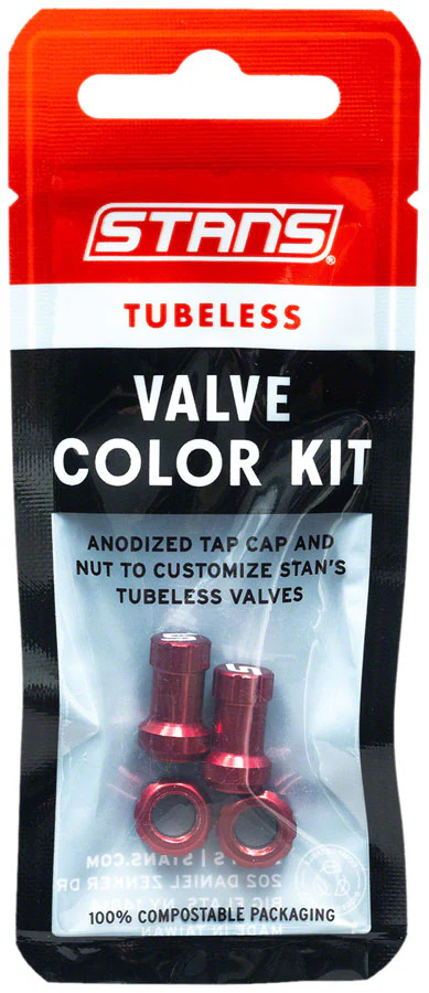 Stans Tubeless Valve Stem Cap Color Kit - Red Pair - Image 3