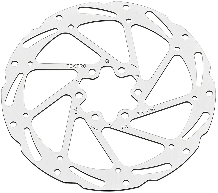 Tektro TR160-52 Disc Rotor - 160mm 6-Bolt 1.8mm Thickness For 2-Piston Calipers Silver - Image 2